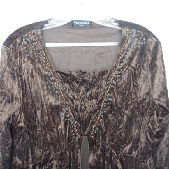 Temptation Italy Brown Velvet Boho Gypsy Lace Trim 2 Piece Top and Skirt - Picture 5 of 16